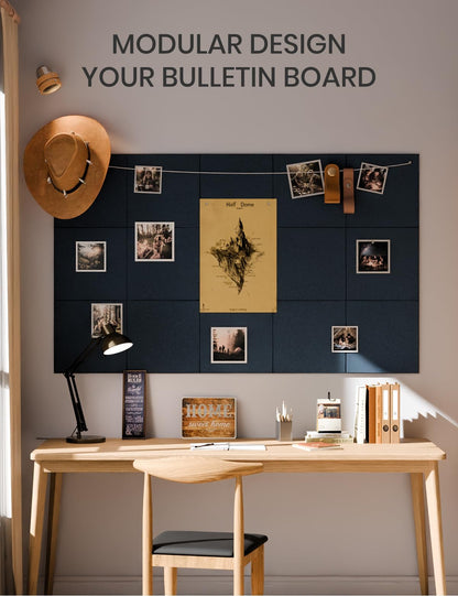 Felt Bulletin Board & Cork Board Alternative 36'' x 24'' (Carbon Blue-1 / Solid tile 6-pack)