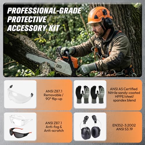 Arborist Helmet Kit with Visor (Orange / Glove Size (M))