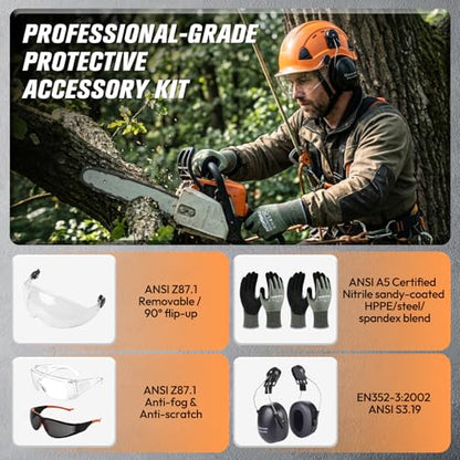 Arborist Helmet Kit with Visor (Orange / Glove Size (M))