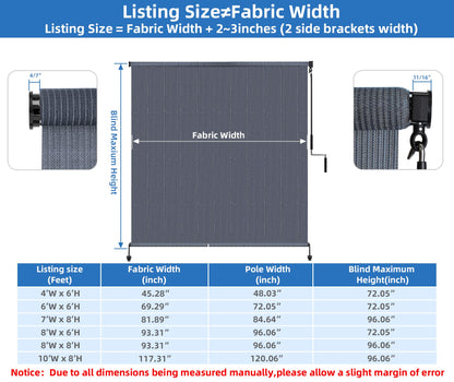 Outdoor Roller Shades for Patio 8 ft Wide (Blue Gray / 96"W x 96"H)