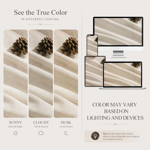 Cream Linen Curtains 100 Inches Long for Living Room 2 Panels (Linen / 52"W x 100"L (Pack of 2))