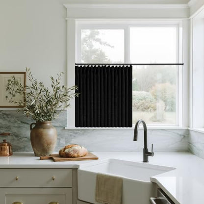 Black 100% Blackout Small Kitchen Window Curtains 36 Inch Length W50xL36 (Black / 50"W x 36"L (Pack of 2))