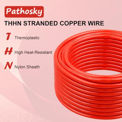 THHN Wire 6 AWG 25FT Stranded OFC Copper Conductor with Nylon Coated PVC Jacket (Red / 6AWG 25FT)