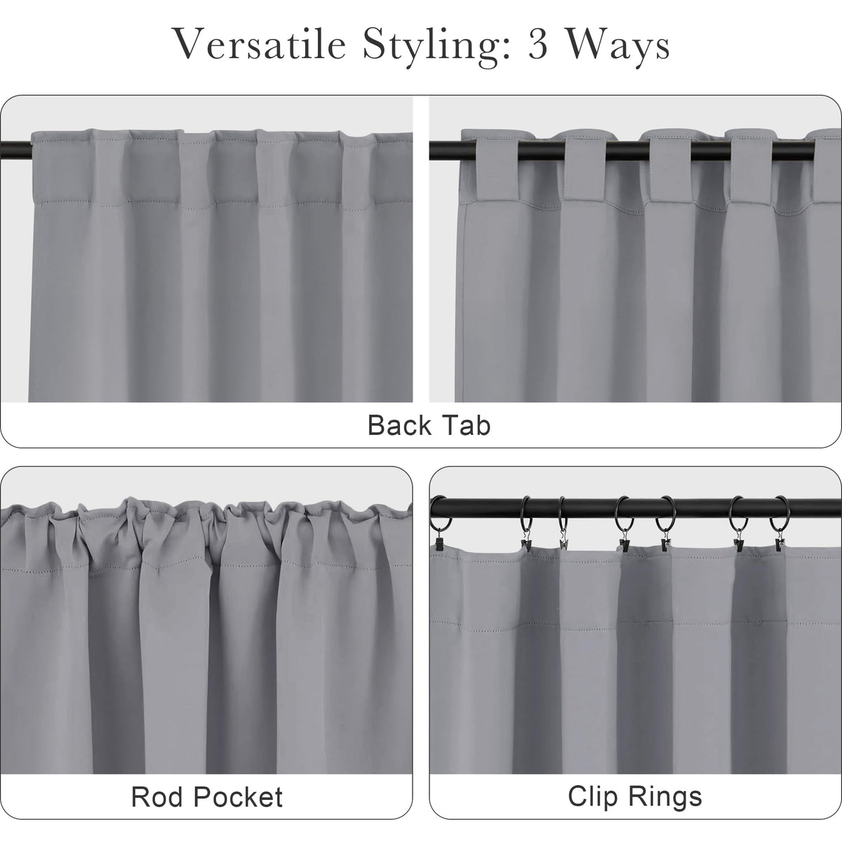 Blackout Curtains Thermal Insulated Window Treatment Panels Room Darkening Blackout Drapes for Living Room Back Tab (Silver Grey / 52"W x 63"L (Pack of 2))