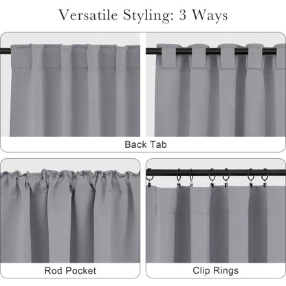 Blackout Curtains Thermal Insulated Window Treatment Panels Room Darkening Blackout Drapes for Living Room Back Tab (Silver Grey / 52"W x 63"L (Pack of 2))