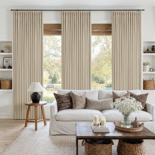 Oatmeal Pleated Linen Blackout 84 Inch Curtains for Bedroom Living Room (Oatmeal / 50"W x 84"L (Pack of 2))