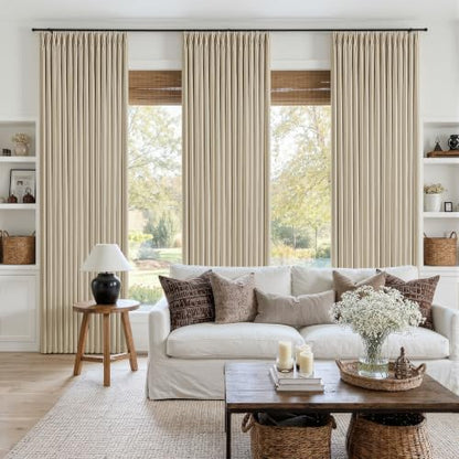 Oatmeal Pleated Linen Blackout 84 Inch Curtains for Bedroom Living Room (Oatmeal / 50"W x 84"L (Pack of 2))