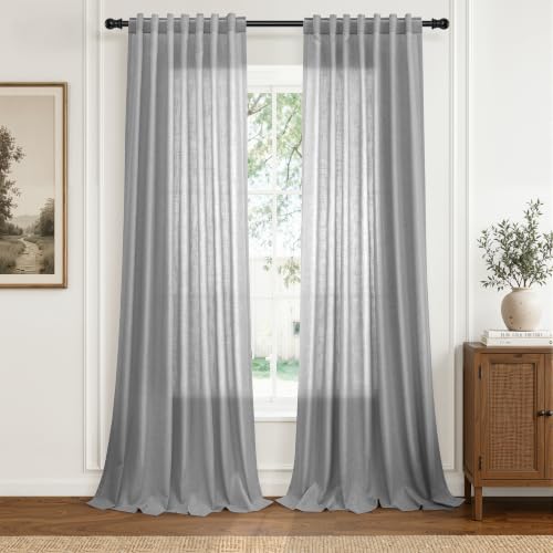 Grey Linen Curtains 90 Inches Long Drape for Living Room 2 Panels (Grey / 52"W x 90"L (Pack of 2))