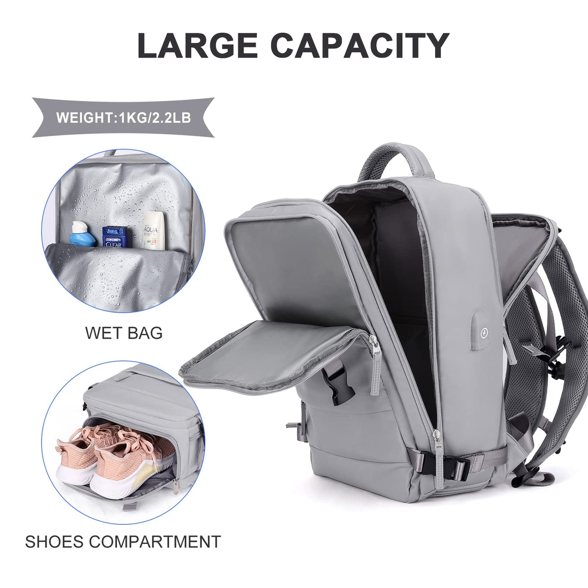 Travel Backpack For Women Men (Grey / 25 liters)