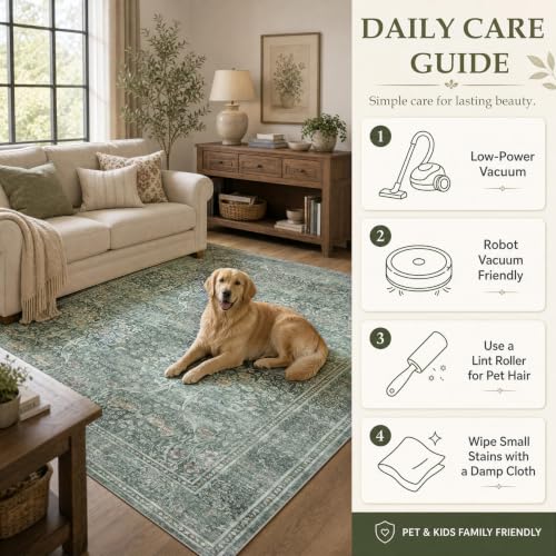 Entryway Rug 2x3 Washable Vintage Floral Rug (Moss Green / 2' x 3' (Rectangular))