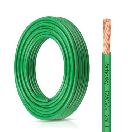 THHN Wire 12 Gauge 25FT Stranded Copper Electrical Building Wire 600V with Nylon Sheath & PVC Insulation (Green / 12AWG 25FT)