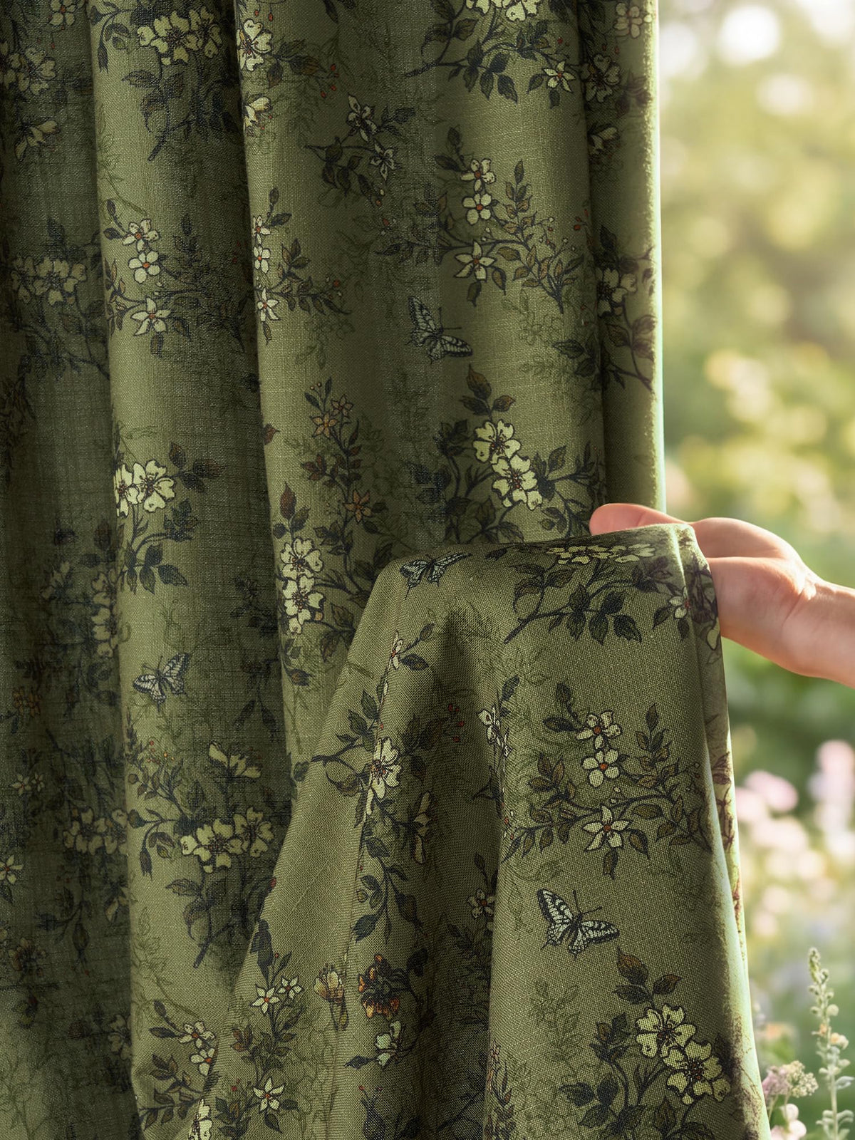 Forest Green Floral Printed Window Curtains (Forest Green / 52"W x 102"L (Pack of 2))