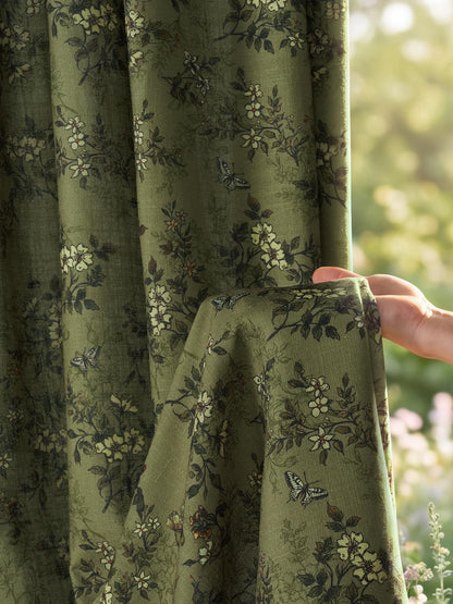 Forest Green Floral Printed Window Curtains (Forest Green / 52"W x 102"L (Pack of 2))