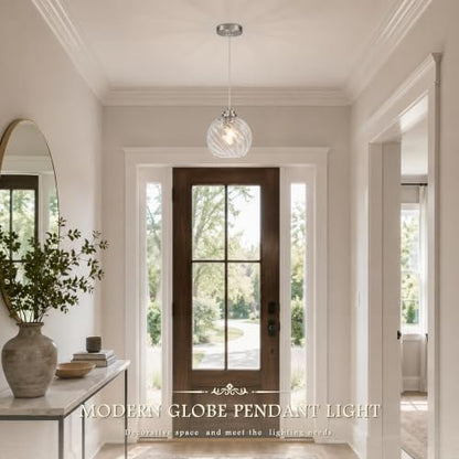 8" Nickel Globe Pendant Light 2 Pack Ribbed Glass Pendant Lights Kitchen Island Height Adjustable Mid (Nickel & Fluted Glass / 8 Inch)