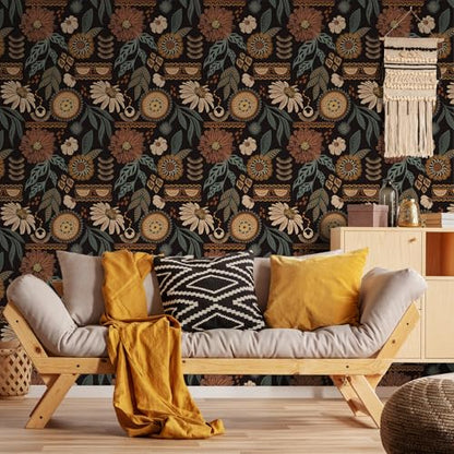 Boho Peel and Stick Wallpaper Removable Sun Flroal Contact Paper Waterproof Vinyl wall Covering Stick on Bathroom Wallpaper