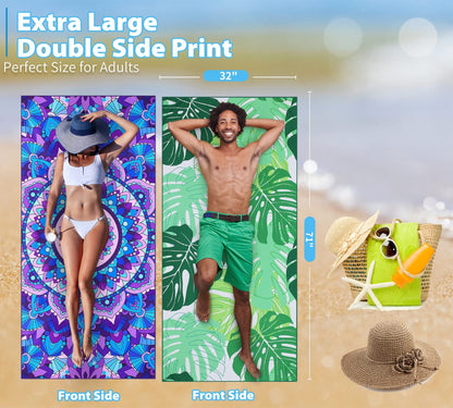 Microfiber Beach Towel Extra Large 71x32 Mandala Leaves 2 Pack (Mandala Leaves / 71 x 32 Inches)