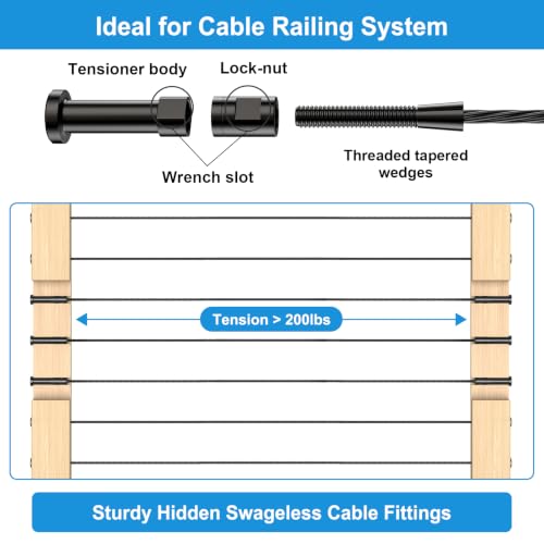 1 8" Cable Railing Kit Hardware Swageless Invisible Cable Railing Tensioner for 2"x2" Wood Post & Metal Post T316 Steel Stainless Deck Cable Railing System
