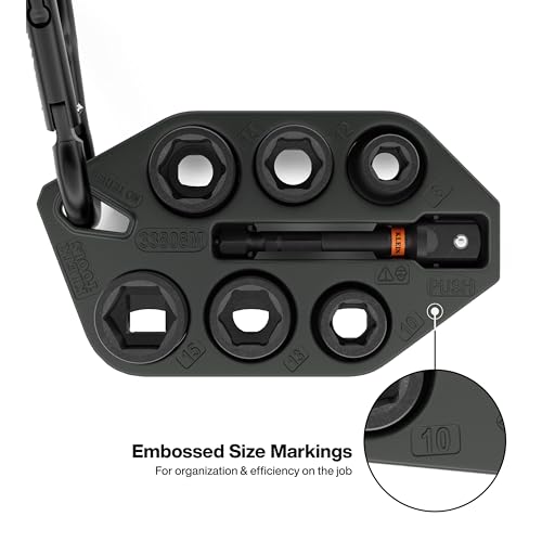Grab-And-Go Impact Socket Sets, SAE and Metric, 20-Piece Set with Sleeves, Carabiners