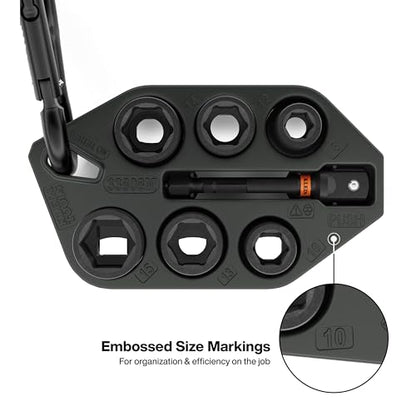 Grab-And-Go Impact Socket Sets, SAE and Metric, 20-Piece Set with Sleeves, Carabiners
