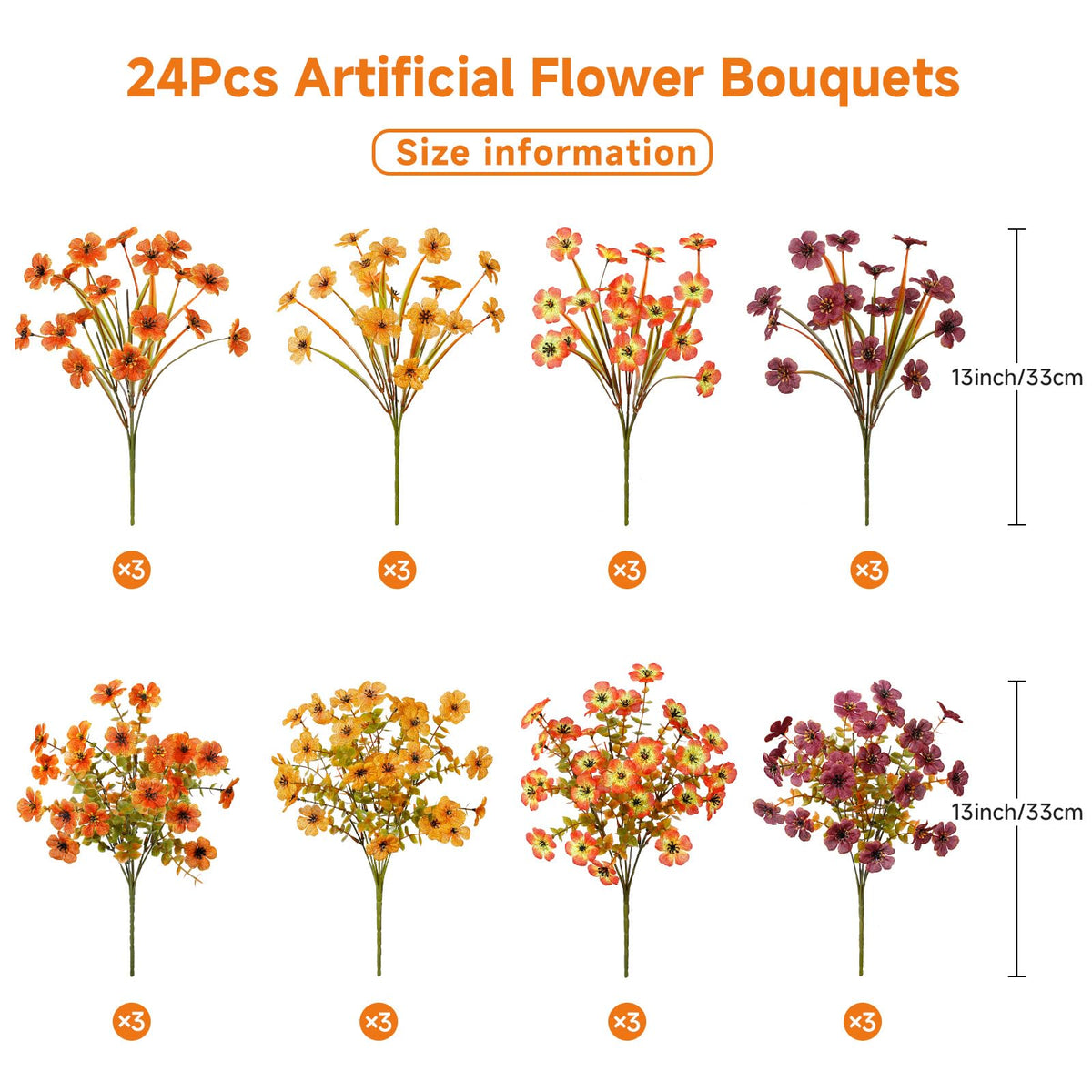24 Bundles Artificial Fall Flowers (Orange Brown Yellow Ombre Orange)