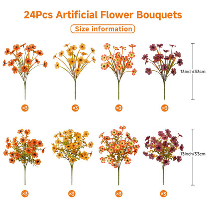 24 Bundles Artificial Fall Flowers (Orange Brown Yellow Ombre Orange)