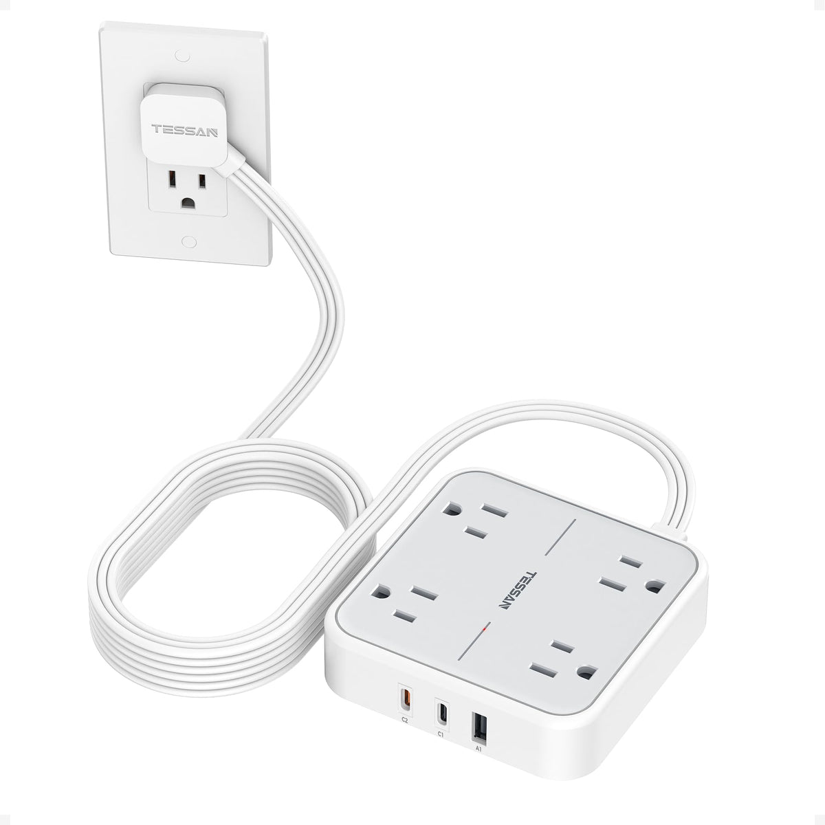 Surge Protector Flat Extension Cord 10Ft (10 FT(2 USB-C) / Grey & Surge Protector 20W PD)