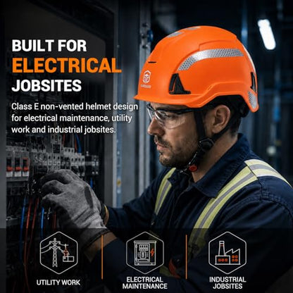 W-6000-C Hard Hat with Chin Strap, Type II Class E 20,000V (ANSI/ISEA Z89.1-2014 R2019), Non-Vented Safety Helmet-Style Fit with EPS Liner, for OSHA Worksites