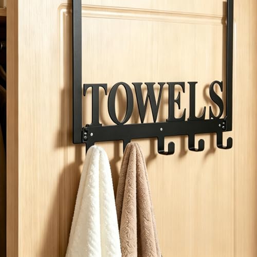 Door Mounted Towel Rack with Hooks for Bathroom