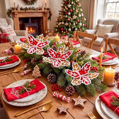6 PCS Gingerbread Poinsettia Picks Christmas Tree Flowers (Gingerbread)