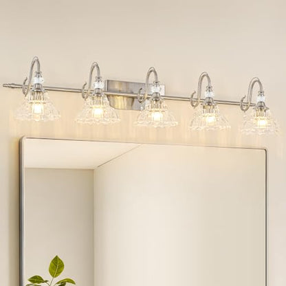 Bathroom Vanity Light Fixture with Floral Glass Shade