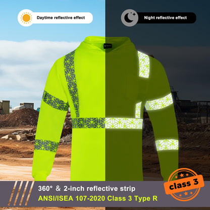 2PCS High Visibility Reflective Safety Shirts with Hood (X-Large / Yellow)