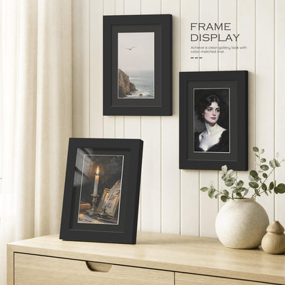 5x7 Black Wooden Picture Frame (Black Frame Black Mat / 5x7)