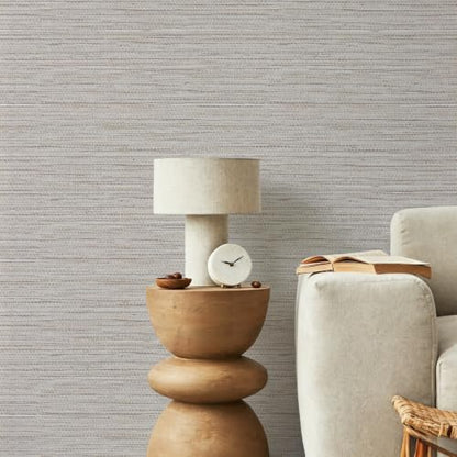 Beige Grasscloth Peel and Stick Wallpaper Textured 17.3in x 393.7in (Beige / 17.3inch × 393.7inch)
