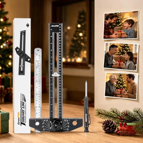 Woodworking Scriber Marking Line Ruler with Carpenter Pencil & Metal Ruler