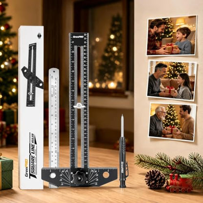Woodworking Scriber Marking Line Ruler with Carpenter Pencil & Metal Ruler