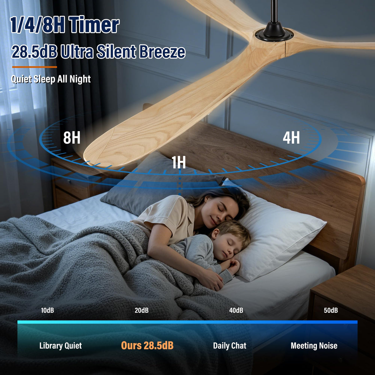84 Inch Solid Wood 3 Blade No Light Ceiling Fan (Black / 84'')