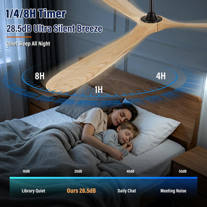 84 Inch Solid Wood 3 Blade No Light Ceiling Fan (Black / 84'')