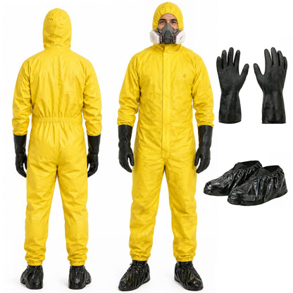 Yellow Hazmat Suit Coveralls with Long Gloves & Shoe Covers (5X-Large)