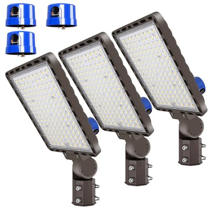 350W LED Parking Lot Light Outdoor Adjustable Pole Mount LED Commercial Street Light Photocell Super Bright Waterproof Area Security Lighting 52500lm 3 Pack for Sport Farm Warehouse Barn (350W-1 Pack-Pole Mount)