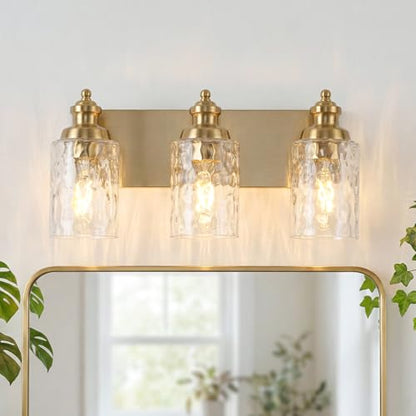 3 Light Bathroom Light Fixtures with Water Ripple Glass (Gold / 3-light)