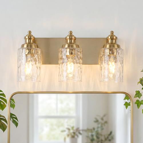 3 Light Bathroom Light Fixtures with Water Ripple Glass (Gold / 3-light)
