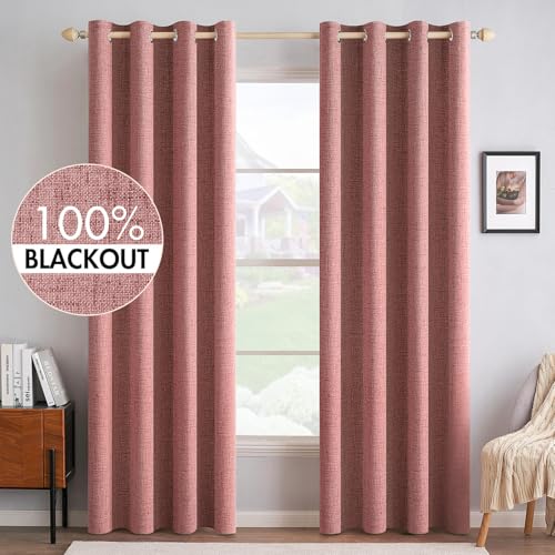 100% Blackout Linen Curtains for Bedroom 52x72 Inches Dusty Rose (Dusty Rose / 52"W x 72"L (Pack of 2))