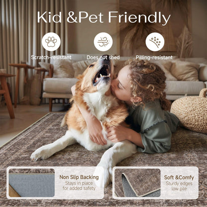 Red Brown 3x5 Washable Area Rugs for Living Room (Q| Red Brown / 3' x 5' (Rectangular))