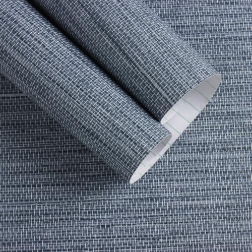 Blue Grasscloth Peel and Stick Wallpaper Textured 17.3in x 196.8in (Blue / 17.3inch × 196.8inch)
