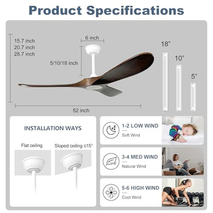 52'' Outdoor Ceiling Fan No Light (52 inch / White+Dark walnut)