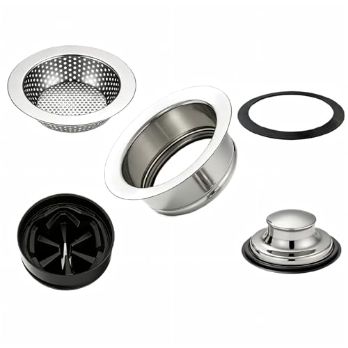 5-in-1 Garbage Disposal Flange Set – Complete Kit with Sink Strainer, Splash Guard, Stopper & Rubber Gasket – Fits 3-1/2 Inch Sink Drain – Multiple Colors