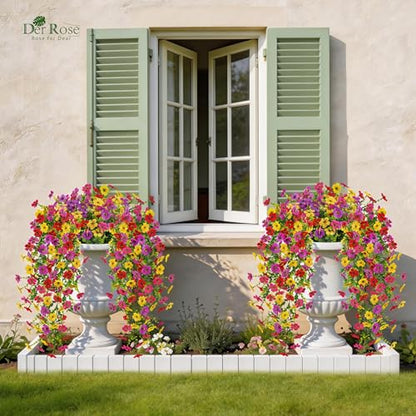 UV Resistant Artificial Hanging Flowers for Outdoors (Colorful)