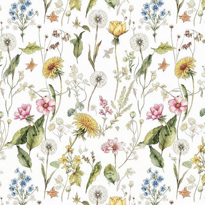 Floral Peel and Stick Wallpaper Wildflower Leaf 16.9"x118.1" (Colorful / 16.9" x 118.1")