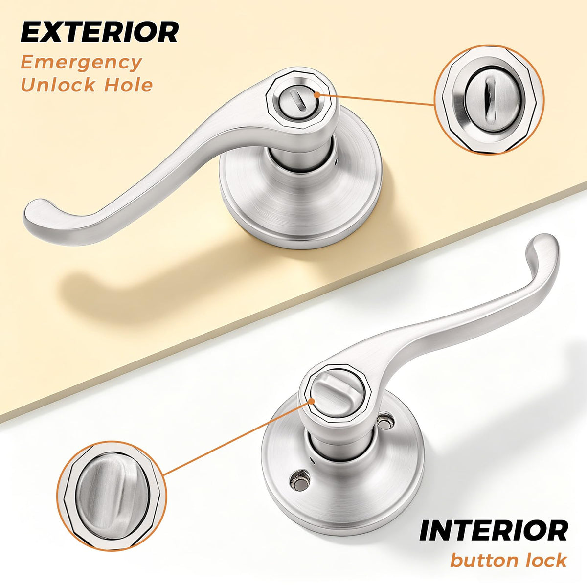 Scroll Privacy Door Lever 6 Packs (Satin Nickel)