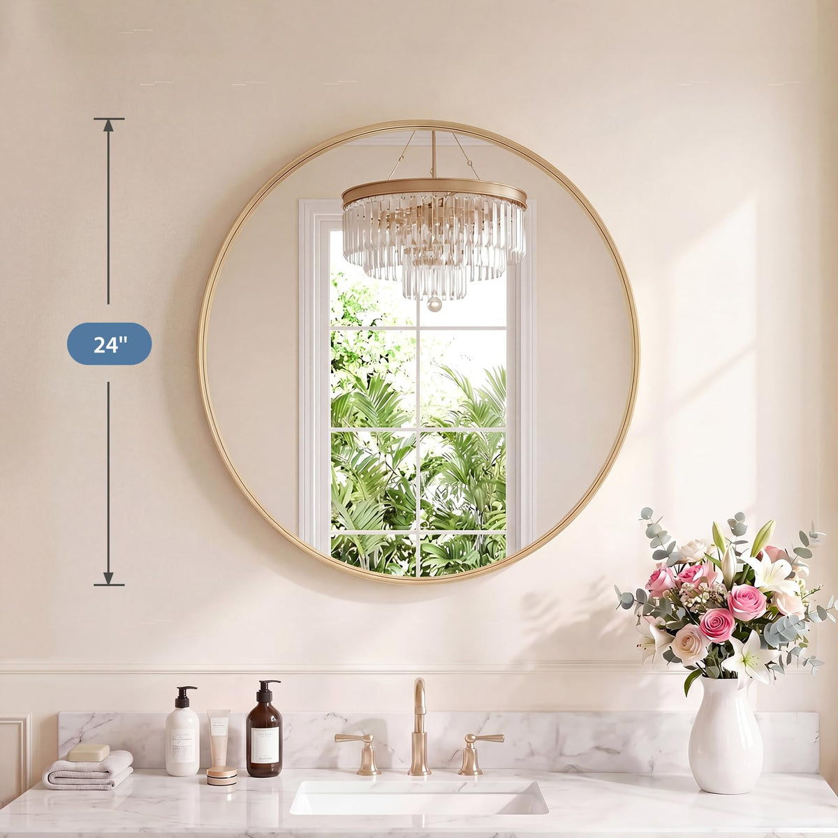 Round Wall Mirror 24 Inch (Gold / 20"L x 20"W / Concave-Circle)